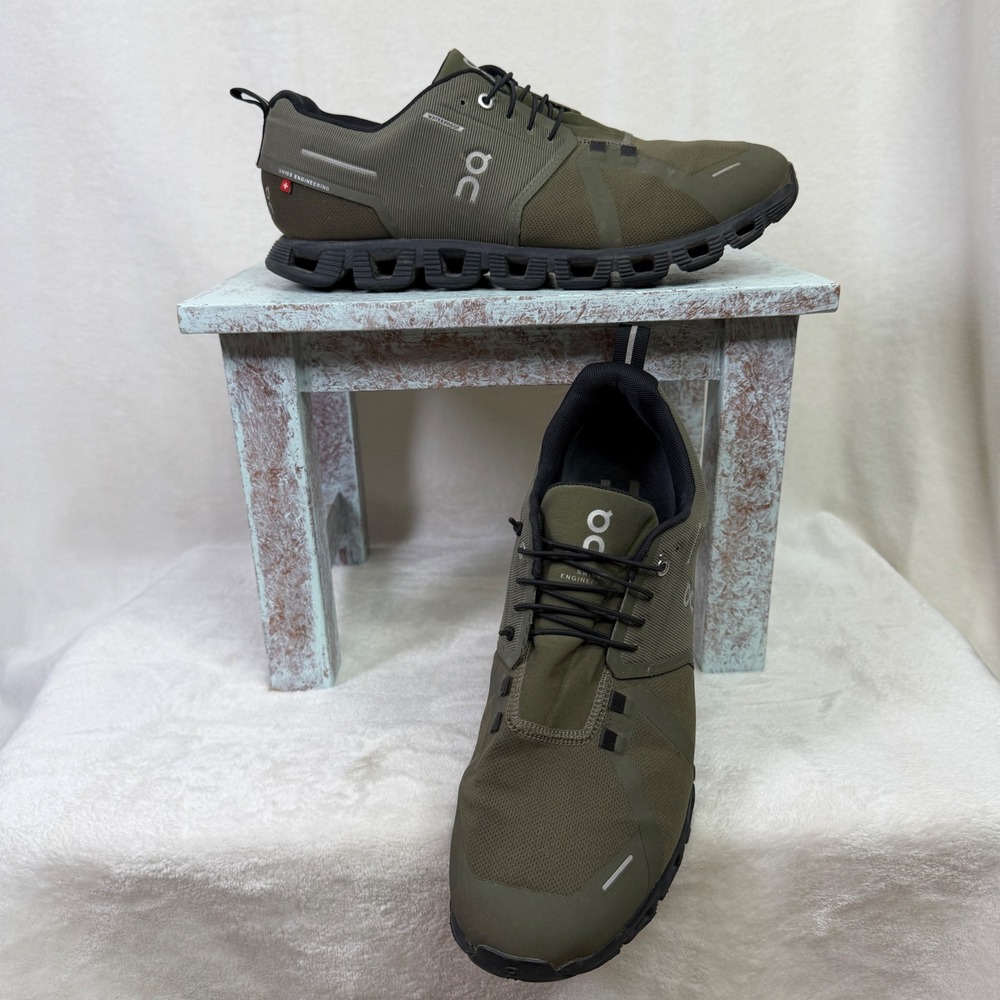On Cloud 5 Waterproof Running Shoes Mens Size 12 Olive Green Swiss Engineering